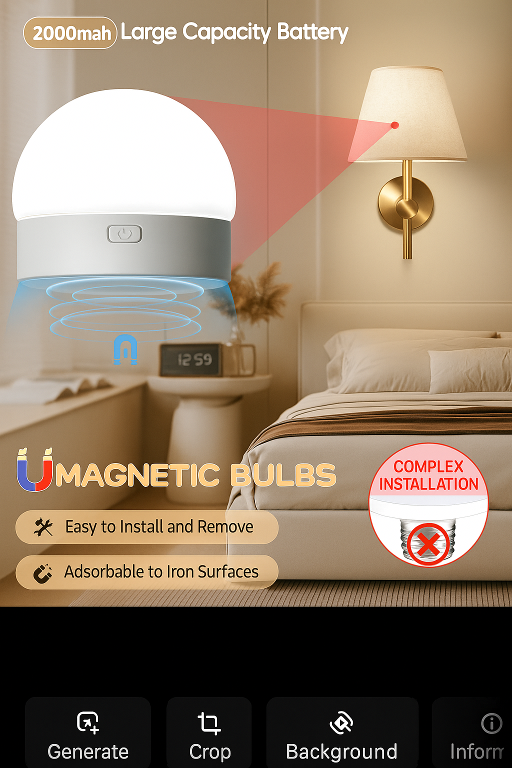 Cordless Rechargeable Battery Powered Wall Lamp